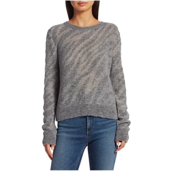 Rag & Bone Gray Baby Alpaca Germain Metallic Zebra Jacquard Sweater - Picture 3 of 7
